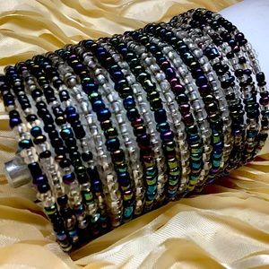 Rainbow Wide Seed Bugle Bead Wrap Cuff Bracelet